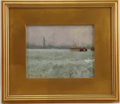 Harbor Study by Anthony Michael Autorino, Oil on board, sold Sep 2023