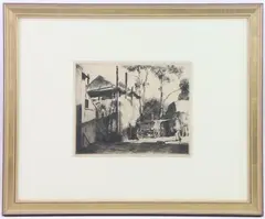 Straw Barracks by Daniel Garber, Etching, sold Sep 2023