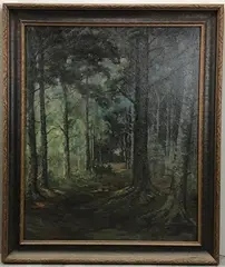 Path in Woods, Pemaquid Point, ME by Ray Huntsman, Oil on board, sold Sep 2023