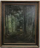 Path in Woods, Pemaquid Point, ME by Ray Huntsman, Oil on board, sold Sep 2023