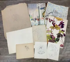 Untitled by Eleanor Beatrice Acker, Watercolors (3) and pencil (6), sold Sep 2023