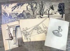 Untitled by Eleanor Beatrice Acker, Pencil and or charcoal (4) and watercolor (1), sold Sep 2023