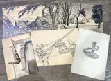 Untitled by Eleanor Beatrice Acker, Pencil and or charcoal (4) and watercolor (1), sold Sep 2023