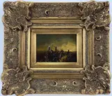 Sioux Tracking Scouts, Southern Plain Indians by Christopher G. Willett, Oil on board, sold Oct 2023