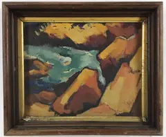 Rocks by Mary Bean Rogers, Oil on board, sold Oct 2023
