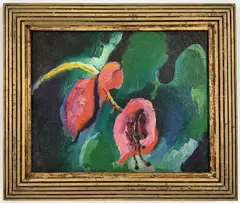 Tropical Flowers by Richard Rogers, Oil on board, sold Nov 2023