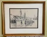 Lithograph by Emile Albert Gruppe, Lithograph of harbor scene, sold Feb 2024