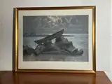 Untitled by Melville Stark, Pastel painting of Rowboat on rocks, sold Feb 2024