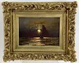 Catboats under Moonlight by Charles S. Dorion, Oil on canvas, sold Mar 2024