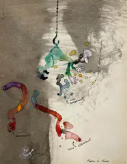 Fosse à Virus by Benoît Gilsoul, watercolor, gouache, and marker on paper laid down to mat, sold Dec 2020