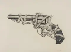 Untitled (Revolver with Rope) by Scott Martin, 1976, graphite on paper, sold Dec 2020