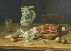 Untitled (Bacon and eggs) by Robert Knaus, oil on board, sold Dec 2020