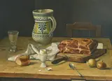 Untitled (Bacon and eggs) by Robert Knaus, oil on board, sold Dec 2020