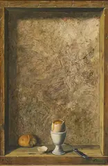 Untitled (Soft boiled egg) by Robert Knaus, 1968, oil on board, sold Dec 2020