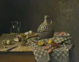 Untitled (Lobster and lemon) by Robert Knaus, oil on board, sold Dec 2020