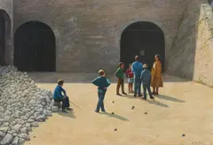 L'Interruption du Boule by Reynolds Thomas, 1967, oil on canvas, sold Dec 2020