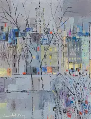 Untitled (City skyline) by László Ney, oil on canvas, sold Dec 2020