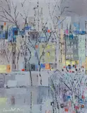 Untitled (City skyline) by László Ney, oil on canvas, sold Dec 2020