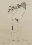 Untitled (Male figure with bird head) by Leonard Baskin, etching, sold Dec 2020