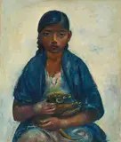 Mexican Child with Badger, Taxco by Clara Klinghoffer, 1956, oil on canvas, sold Dec 2020