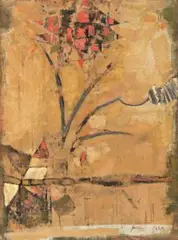 Flowers, 1963 – 91 by Robert Juniper, oil and gold leaf on wood panel, sold Nov 2017
