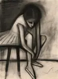 Ballerina by Robert Dickerson, charcoal on paper on composition board, sold Nov 2017