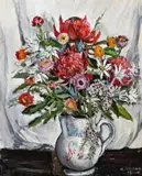 Flowers In A Jug by Margaret Preston, 1955, oil on canvas, sold Sep 2017