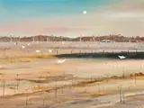 Wimmera Landscape With Full Moon And White Cockatoos by Arthur Boyd, c.1985, oil on board, sold Sep 2017
