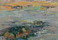 Harbour View by John Passmore, c.1952, oil on composition board, sold Sep 2017