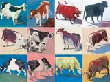 Cows And Bulls by Lucy Culliton, 2000, oil on twelve boards, sold Sep 2017