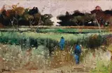 Rainy Day by Charles Conder, 1888, oil on cedar cigar box lid, sold Aug 2017