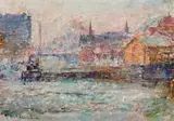 Little Dock, Melbourne by Frederick McCubbin, c.1914, oil on wood panel, sold Aug 2017