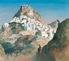 Skyros Evening I by Justin O’brien, 1968, oil on canvas on composition board, sold Aug 2017