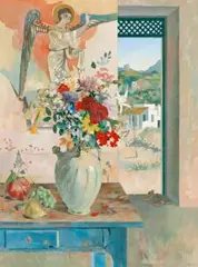 Still Life With Angel Fresco by Justin O’brien, 1972, oil on composition board, sold Aug 2017