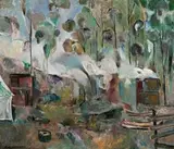 Landscape (The Charcoal Burner) by Fred Williams, 1959, oil on composition board, sold Aug 2017
