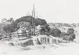 Farm Houses At Pennant Hills by Lloyd Rees, 1932, pencil on paper, sold Aug 2017