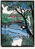 Mosman Bridge by Margaret Preston, c.1927, hand-coloured woodcut, sold Aug 2017