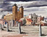 Kapunda Church by Jeffrey Smart, 1946, watercolour on paper, sold May 2017