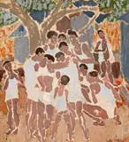 Native Group, Davao, Philippines by Ian Fairweather, 1934, oil and pencil on cardboard, sold May 2017