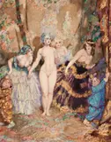 The Curtain by Norman Lindsay, 1921, watercolour on paper, sold May 2017
