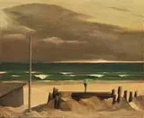 Boy On The Beach by Rick Amor, 1999, oil on canvas, sold May 2017