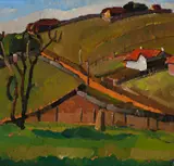Turramurra Landscape by Grace Cossington Smith, c.1926, oil on wood panel, sold May 2017