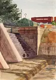 THE TORRENS WEIR, c.1946 – by Jeffrey Smart, 1948, watercolour on paper, sold May 2017