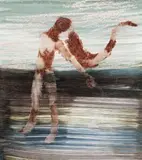 Leda And Swan (Blue Landscape) by Sidney Nolan, wax crayon and fabric dye on paper, offered May 2017
