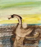 Leda And Swan (Green Landscape) by Sidney Nolan, wax crayon and fabric dye on paper, sold May 2017