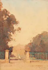 Entry Gates With Woman And Child by J J Hilder, c.1914, watercolour on paper, sold May 2017