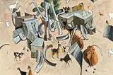 Birkdale Farm Construction With Willy Wagtail, 1983 – by William Robinson, 1984, oil on canvas, sold Apr 2017