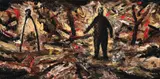 Painting (Figure In Burning Landscape) by Peter Booth, 1984, oil on canvas, sold Apr 2017