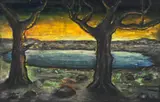 Drawing (Two Trees And Lake), 1992 – by Peter Booth, 1993, pastel on paper, sold Apr 2017