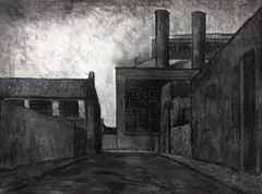 Drawing (Factories) by Peter Booth, 1975, charcoal on paper, sold Apr 2017